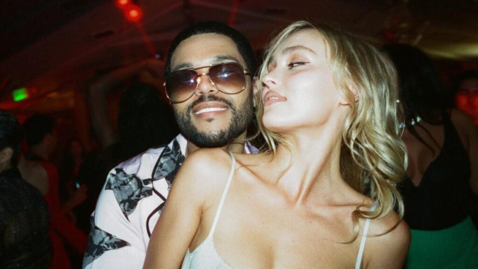 Abel “The Weeknd” Tesfaye and Lily-Rose Depp embrace in “The Idol.” (HBO)
