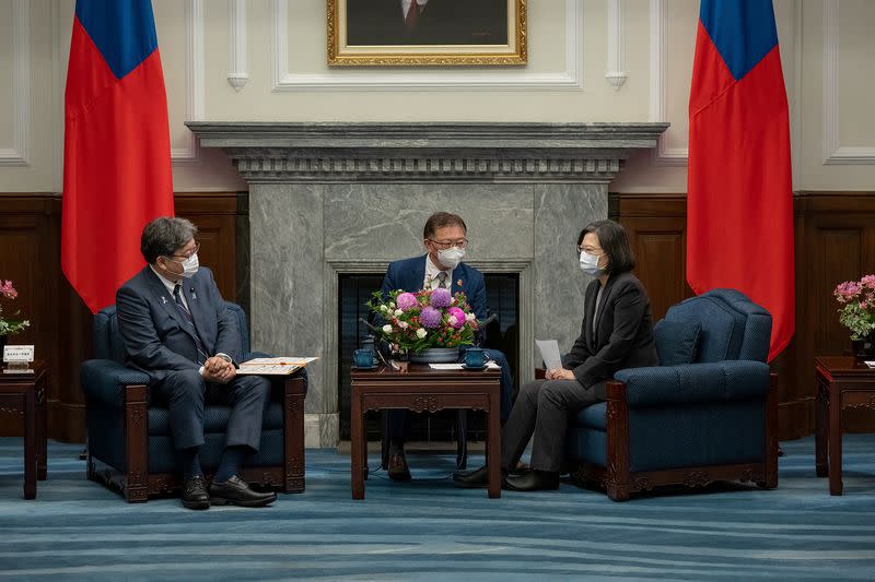 Taiwan President Tsai Ing-wen meeting with Koichi Hagiuda, policy chief for Japan's Liberal Democratic Party (LDP) in Taipei