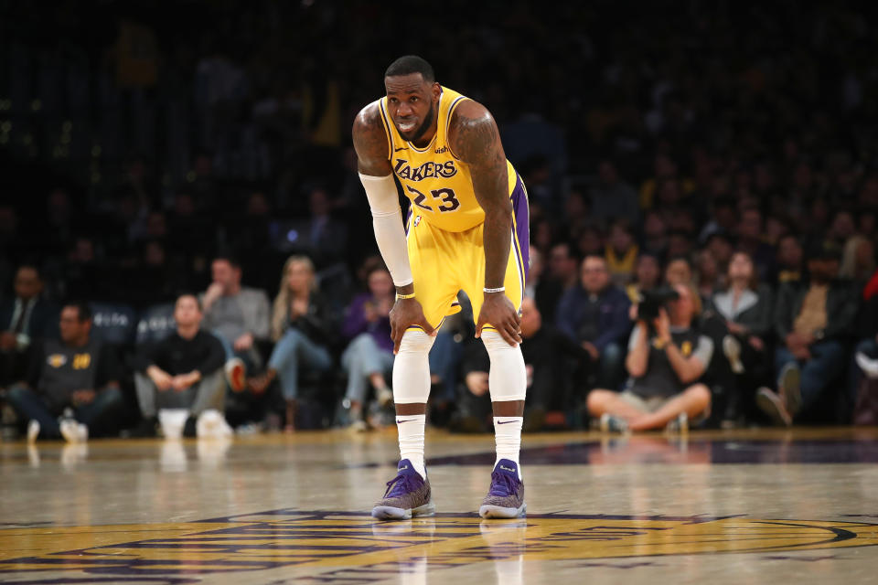 LeBron James doesn’t plan to sit out any of the Lakers’ remaining 18 games this season. (Photo by Sean M. Haffey/Getty Images)