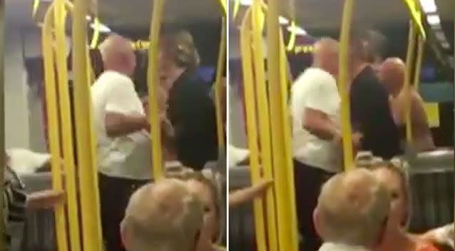 The 78-year-old is seen allegedly grabbing the 18-year-old boy's arms. Photo: 7 News