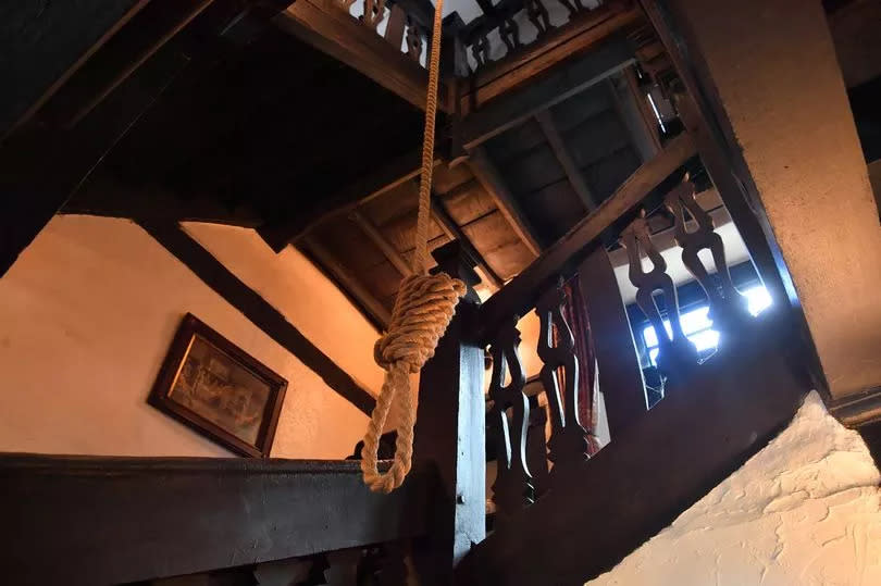 There is a noose suspended in the stairwell, "just a suggestion of what may have happened" according to Geoff