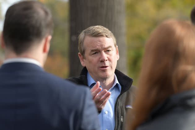 Sen. Michael Bennet answers questions from reporters after he dropped off his ballot at Washington Park in Denver, Colorado, on Wednesday. (Photo: Hyoung Chang/The Denver Post via Getty Images)
