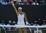 Ying-Ying Duan of China celebrates after winning her match against Eugenie Bouchard of Canada at the Wimbledon Tennis Championships in London, June 30, 2015. REUTERS/Toby Melville