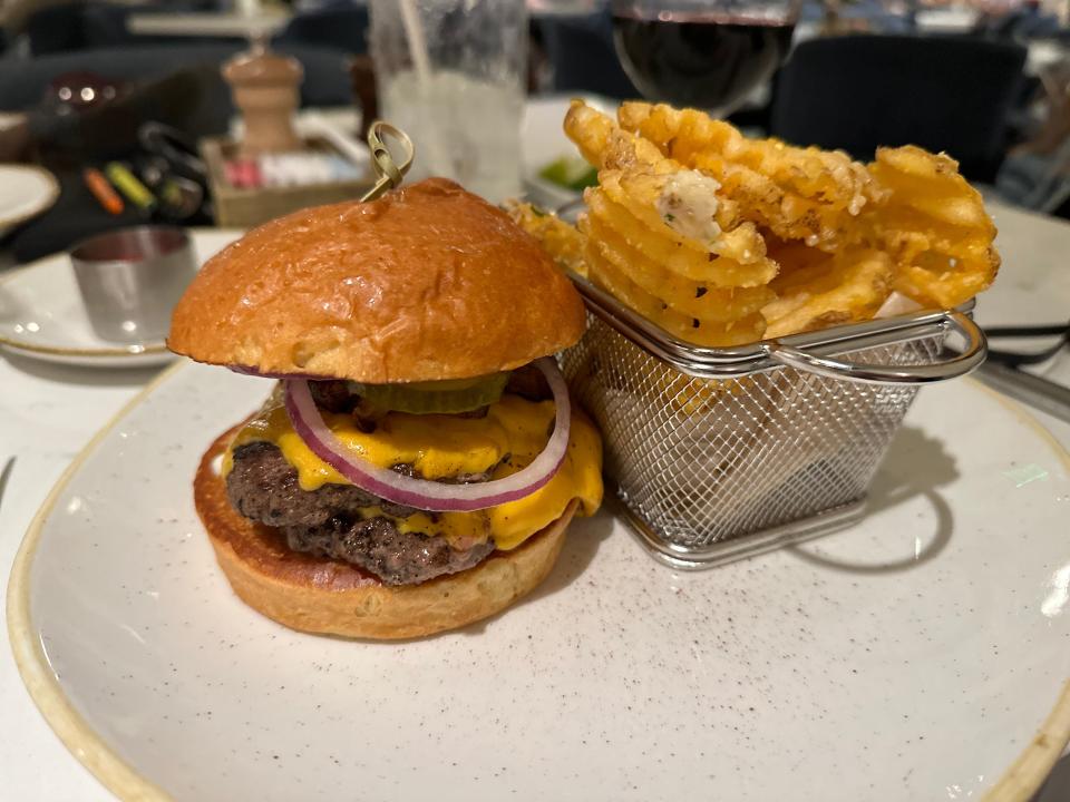 A burger and fries from Steakhouse 71