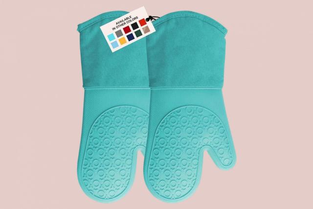 Food52 Gingham Linen Oven Mitts (Set of 2) - Teal