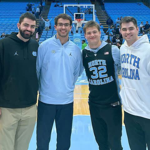 <p>Drake Maye/Instagram</p> Drake with his brother Luke, Beau and Cole at UNC's basketball stadium in February 2024