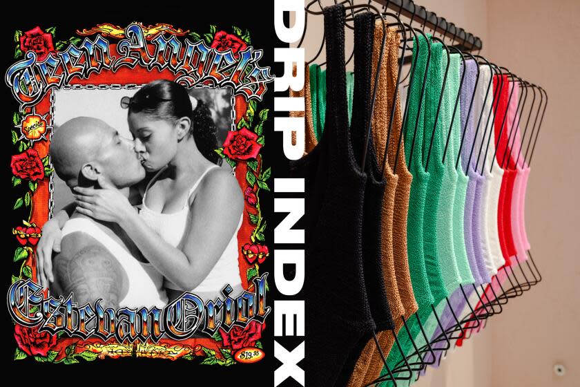 two side-by-side fashion images with the words "Drip Index" running in the center