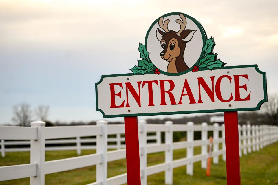 The sign at the entrance to Tannenbaum Farms on Monday, Nov. 20, 2023, in Mason.