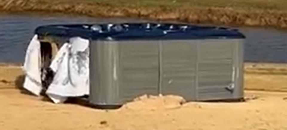 A hot tub ended up on the 18th green at The Dunes on Sanibel Island.