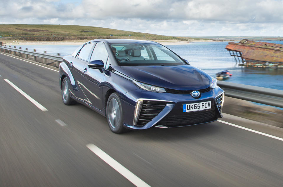 <p>A car that's powered by a hydrogen fuel cell has every right to look totally different to everything else on the road. The 2014 Toyota Mirai certainly did—and still does. Sadly, there are few places where these extraordinary 5m long executive saloons can top up with fuel, so they're <strong>incredibly rare</strong>.</p><p>Photos really don’t do its futuristic design justice, but there’s no doubt that the Mirai’s undulating body lines and a super-slick profile will bowl you over in the metal—if you’re lucky enough to see one. Photograph it straight away because no one will believe you did.</p>