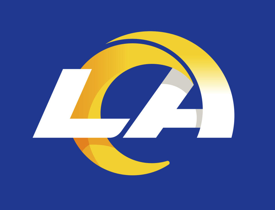This graphic provided by the Los Angeles Rams shows a new stylized LA Rams logo, released by the NFL football team Monday, March 23, 2020. The Los Angeles Rams unveil their new logo and color scheme with somewhat less fanfare than originally planned. The team is mildly reconfiguring its look four years after returning home to LA, and a few months before moving into SoFi Stadium. New uniforms will follow later in the spring. (Los Angeles Rams via AP)
