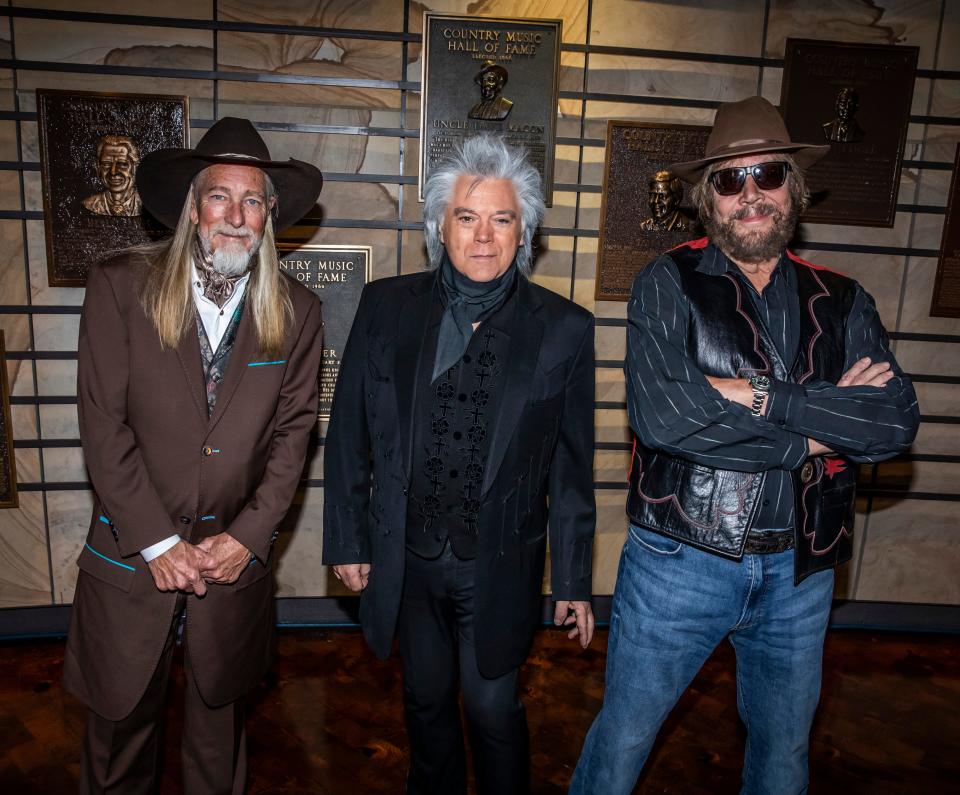 Class of 2020 Country Music Hall of Fame inductees Dean Dillon, Marty Stuart and Hank Williams Jr. are photographed prior to the Medallion Ceremony on Nov. 21, 2021