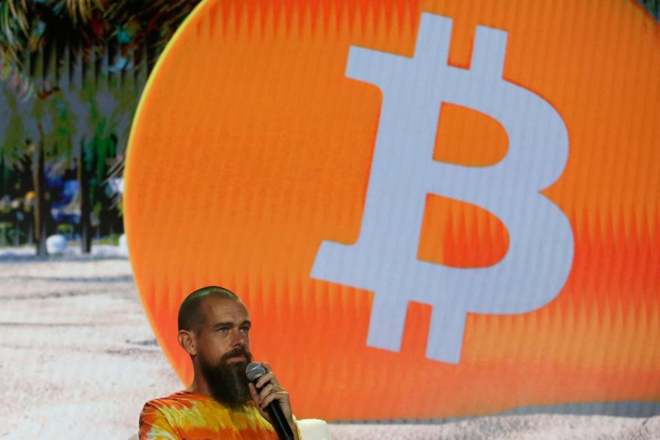 Jack Dorsey, CEO of Twitter and co-founder & CEO of Square, speaks during the crypto-currency conference Bitcoin 2021 Convention at the Mana Convention Center in Miami, Florida, on June 4, 2021. (Photo by Marco BELLO / AFP) (Photo by MARCO BELLO/AFP via Getty Images)