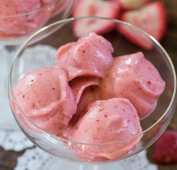 Strawberry + bananas<BR><BR> <strong>Get the <a href="http://www.sweetandsavorybyshinee.com/banana-strawberry-ice-cream-with-2-ingredients/" target="_blank">Banana Strawberry Ice Cream recipe</a> from Sweet & Savory</strong>