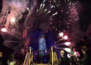 <p>Del Toro cues the official opening of Mission: Breakout! during the May 25 opening ceremonies. (Photo: Marcus Errico/Yahoo Movies) </p>