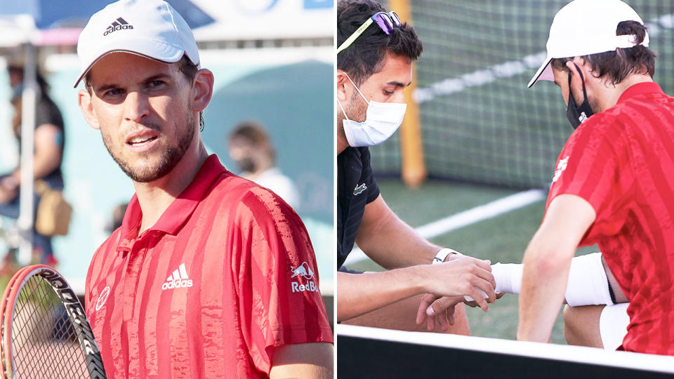 Dominic Thiem, pictured here after suffering a wrist injury in Mallorca.