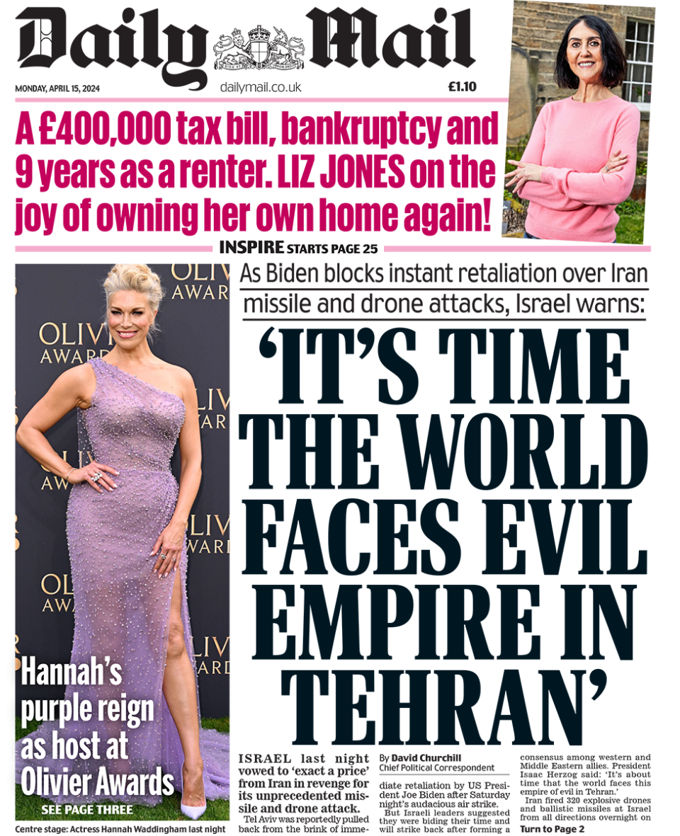 Daily Mail headline: "'It's time the world face the evil empire in Tehran'"