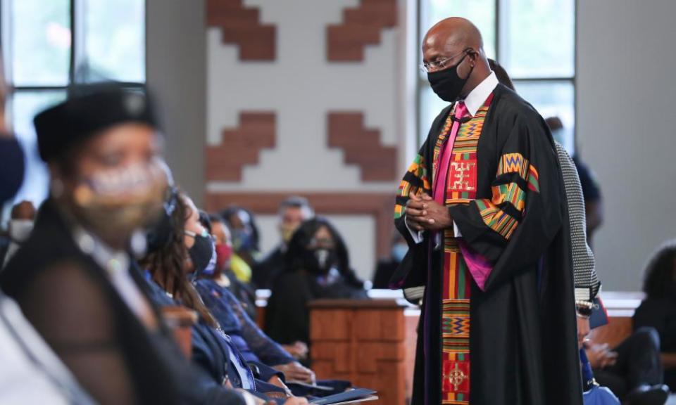 The Rev Raphael Warnock at the funeral service.