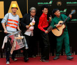 Members of Taiwanese band “Chang and Lee” pose on the red carpet at the 27th Golden Melody Awards in Taipei, Taiwan June 25, 2016. (Reuters/Tyrone Siu)