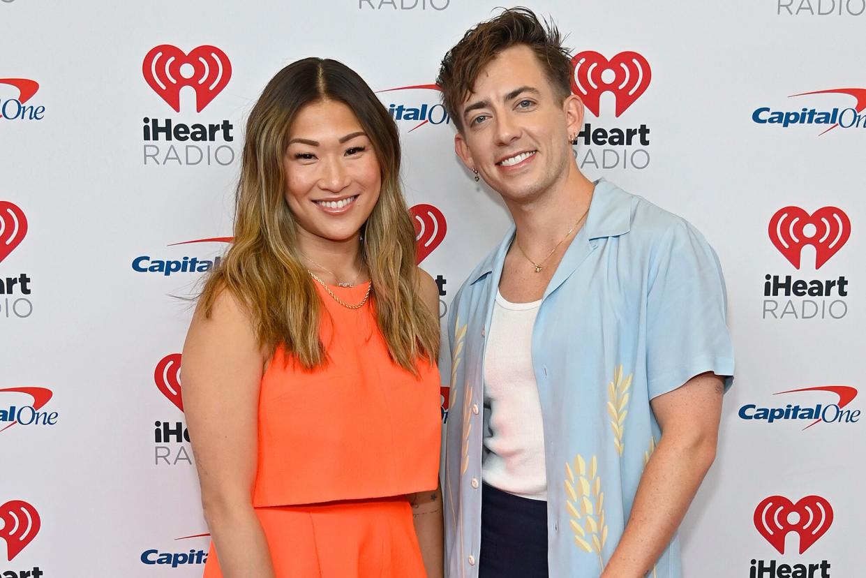 Jenna Ushkowitz and Kevin McHale arrive at the 2022 iHeartRadio Music Festival at T-Mobile Arena on September 23, 2022 in Las Vegas, Nevada.
