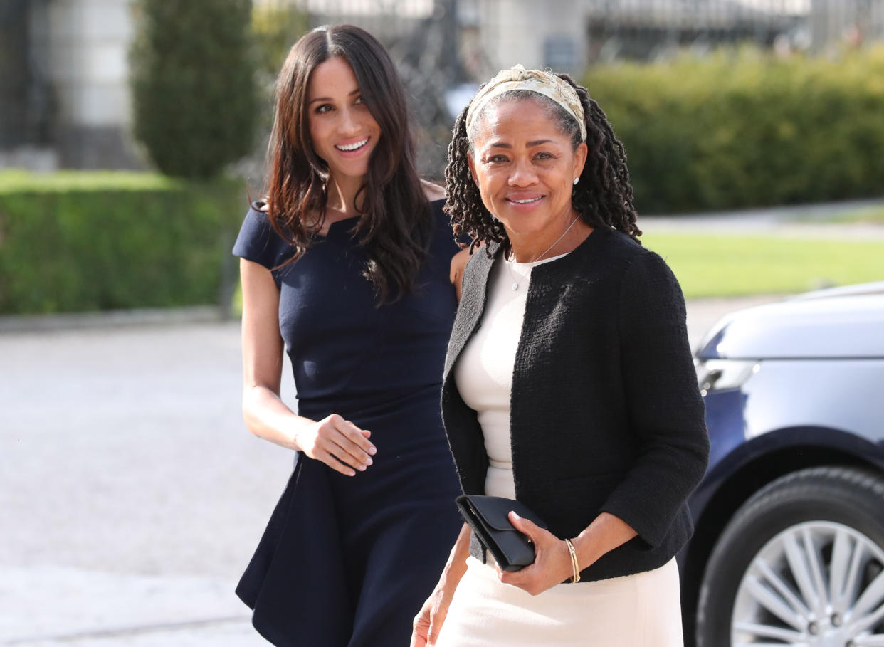 Meghan and her mother Doria Ragland, pictured the day before the royal wedding [Photo: PA]