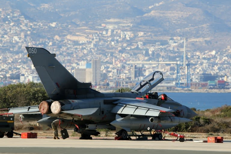 A British Royal Air Force (RAF) Tornado fighter jet pictured at the Akrotiri airbase, near the Cypriot port city of Limassol, on October 1, 2014