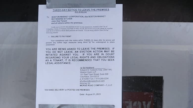 Boston Market eviction notice