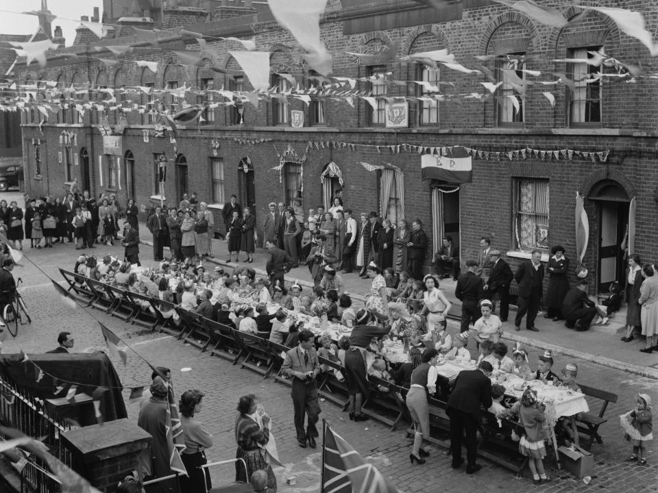 A street party at Morpeth Street in London's East End, to celebrate the coronation of Queen Elizabeth II, 2nd June 1953.