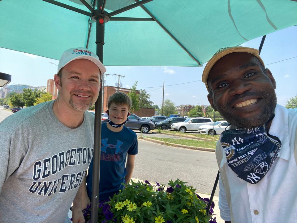 Steve Borelli and his son, Connor, reconnect with former Pensacola News Journal colleague Mark Bradley during the summer of 2020.