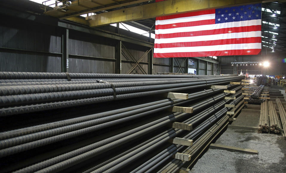 tariffs FILE - In this May 9, 2019, file photo, steel rods produced at the Gerdau Ameristeel mill in St. Paul, Minn., await shipment. In a deal announced Tuesday, March 22, 2022, the United States has agreed to lift tariffs on British steel and aluminum, mending a rift between allies that dates back to the Trump administration. (AP Photo/Jim Mone, File)