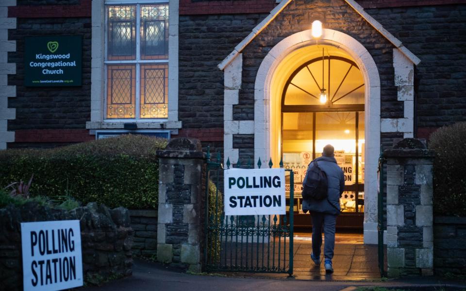 A polling station at Kingswood Congregational Church is pictured this morning