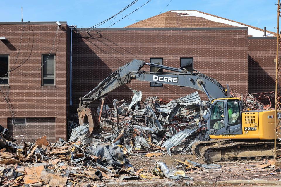Demolition began on the old City of Kent Police Department building located at the corner of Water Street and Haymaker Parkway Monday morning. The site will be the future home for the new Kent City Hall.