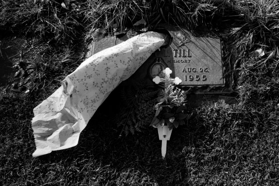 Flowers placed on Emmett Till's gravesite at Burr Oak Cemetery in Aslip, Ill. in 2014<span class="copyright">Carlos Javier Ortiz—Redux</span>