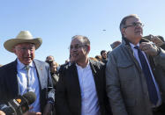 Mexican Foreign Secretary Marcelo Ebrard, Governor of Sonora Alfonso Durazo and U.S. ambassador to Mexico Ken Salazar visit the northern border state of Sonora where state electric utility CFE is building the largest solar plant in all of Latin America, in Puerto Penasco, Sonora state, Mexico on Thursday, Feb. 2, 2023. (Raquel Cunha/Pool Photo via AP)