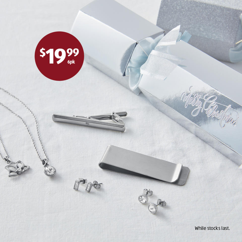 Product shot of the silver jewellery gifts inside Aldi's Hidden Secrets Bon Bons 6pk. Photo: Aldi.