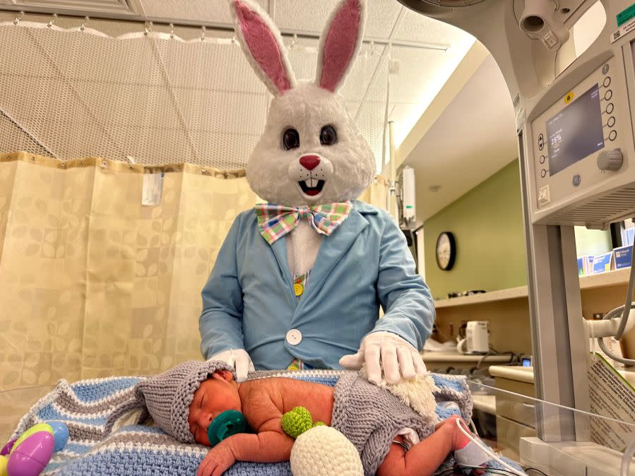 Easter Bunny visits babies in the NICU at St. David’s Round Rock Medical Center. (Photo courtesy: St. David’s Round Rock Medical Center)