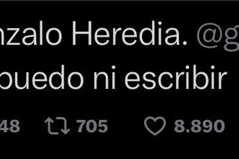 El tuit de Gonzalo Heredia que después eliminó