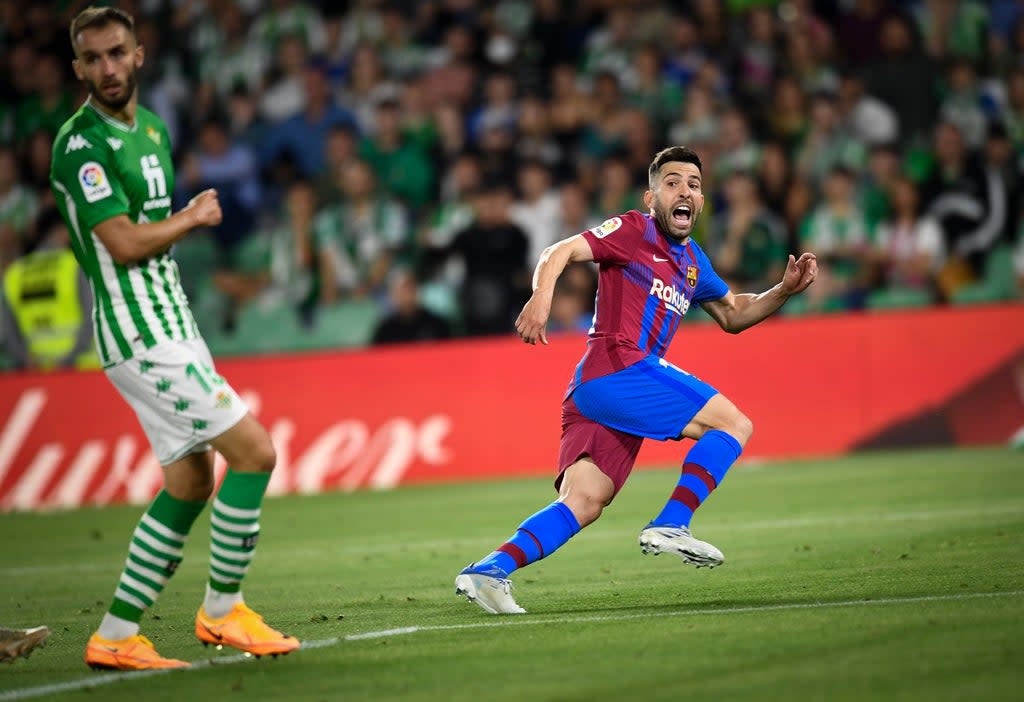 Jordi Alba (right) struck deep into stoppage time (Jose Breton/AP) (AP)