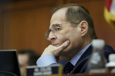 FILE PHOTO: House Judiciary Committee Chairman Jerrold Nadler (D-NY) listens as Acting U.S. Attorney General Matthew Whitaker testifies before a House Judiciary Committee hearing on oversight of the Justice Department on Capitol Hill in Washington, U.S., February 8, 2019. REUTERS/Joshua Roberts/File Photo