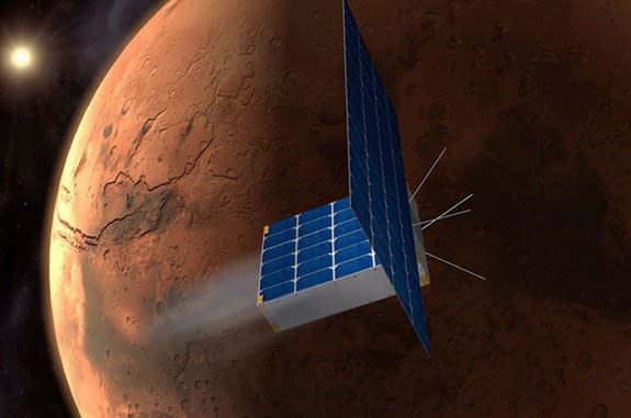 The student-led Time Capsule to Mars proposes to send a trio of small spacecraft to the Red Planet to deposit photos and digital media to the Martian surface for colonists to discover.