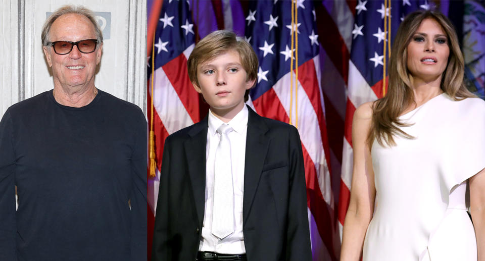 Peter Fonda, left; Barron and Melania Trump. (Photos: Getty Images)