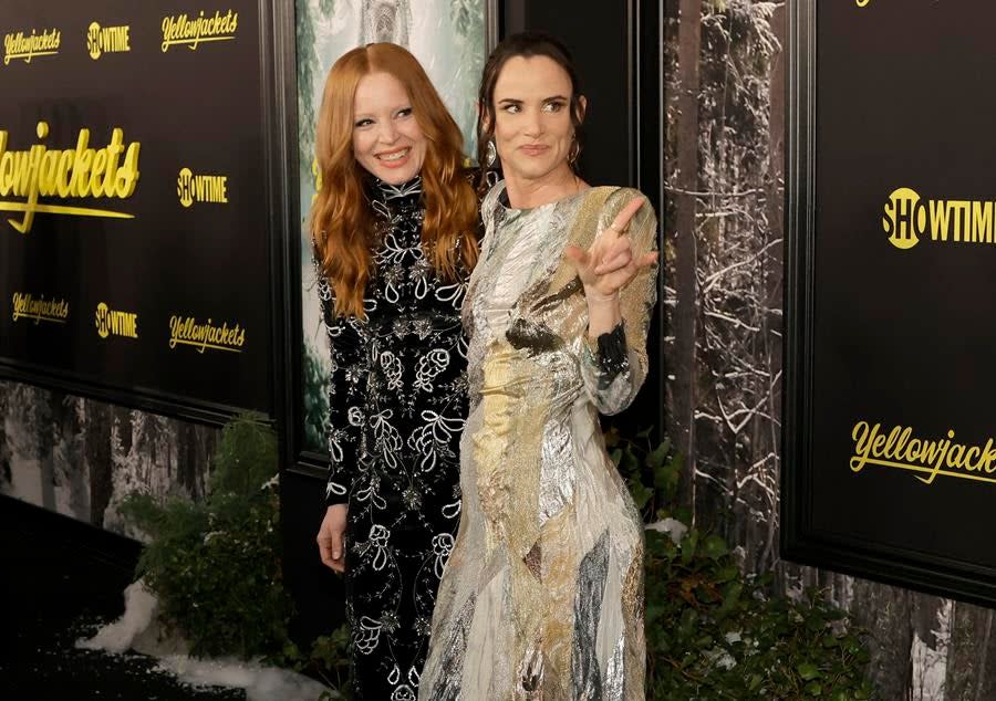 (Left to Right) Lauren Ambrose and Juliette Lewis enjoy the “Yellowjackets” Season Two World Premiere at TCL Chinese Theatre in Hollywood. (Kevin Winter/Getty Images)