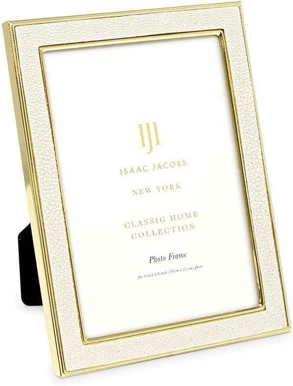 24) White Leather with Gold Metal Picture Frame