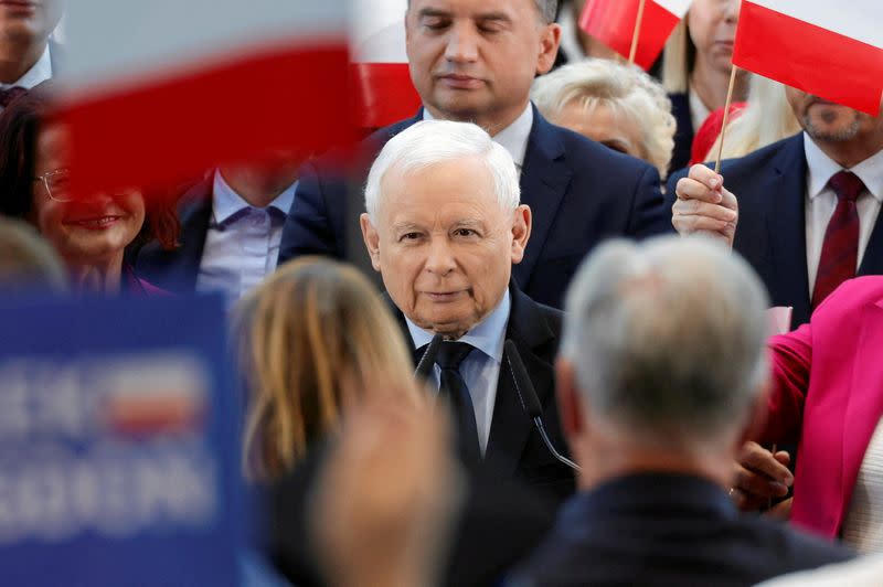 Leader of the Law and Justice (PiS) ruling party Kaczynski speaks during an election convention In Jasionka