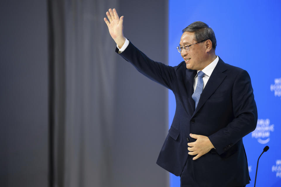 Li Qiang, Prime Minister of the People's Republic of China reacts during a plenary session in the Congress Hall at the 54th annual meeting of the World Economic Forum, WEF, in Davos, Switzerland, Tuesday, Jan. 16, 2024. (Laurent Gillieron/Keystone via AP)