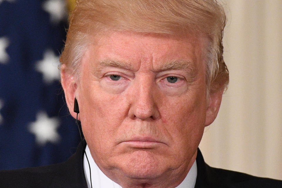 President Trump looks on as Kuwaiti Emir Sabah al-Ahmad Al-Sabah speaks during a joint press conference at the White House on Sept. 7, 2017. (Photo: Jim Watson/AFP/Getty Images)