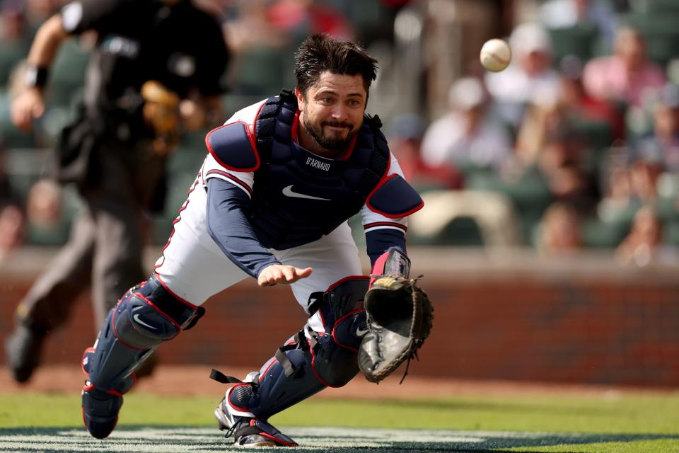 Catcher Travis d'Arnaud (Photo by Patrick Smith/Getty Images)