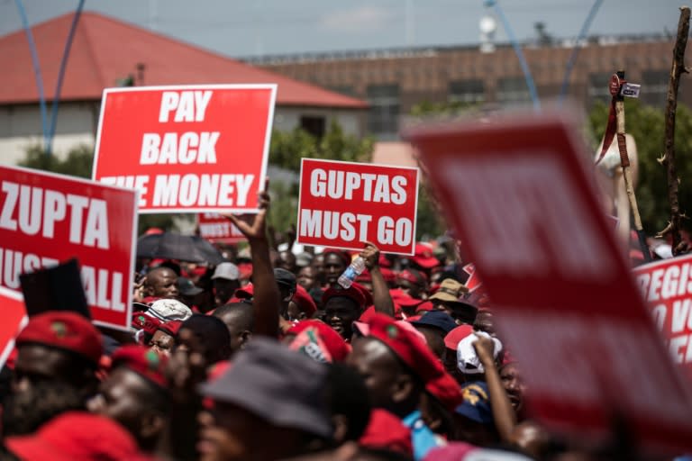 Thousands of opposition Economic Freedom Fighter supporters protest over public money spent on South African President Jacob Zuma's private house, in Johannesburg on February 9, 2016