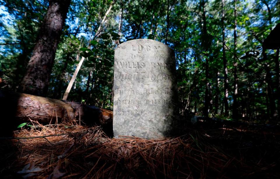 One of gravestones that remain at Byrd’s Chapel AME Zion Church Cemetery off New Elam Church Rd. in Moncure, N.C., Photographed Friday, Sept. 15, 2023.