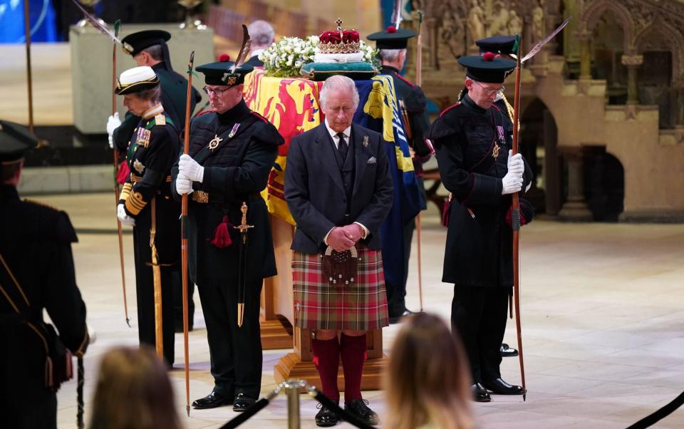 The Queen's children hold a vigil at St Giles' Cathedral, in Edinburgh, on Monday - Jane Barlow/Getty Images